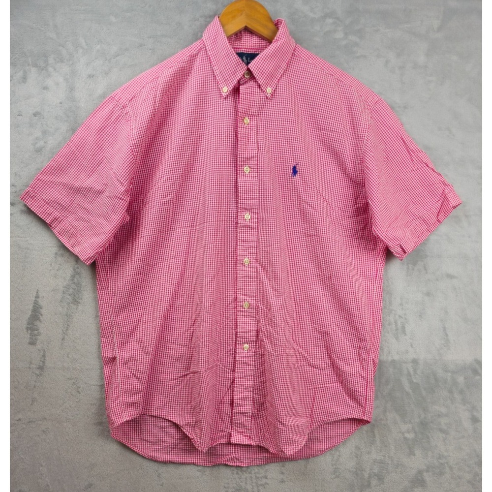 Polo Ralph Lauren Shirt Medium Mens Seersucker Red White Gingham Check